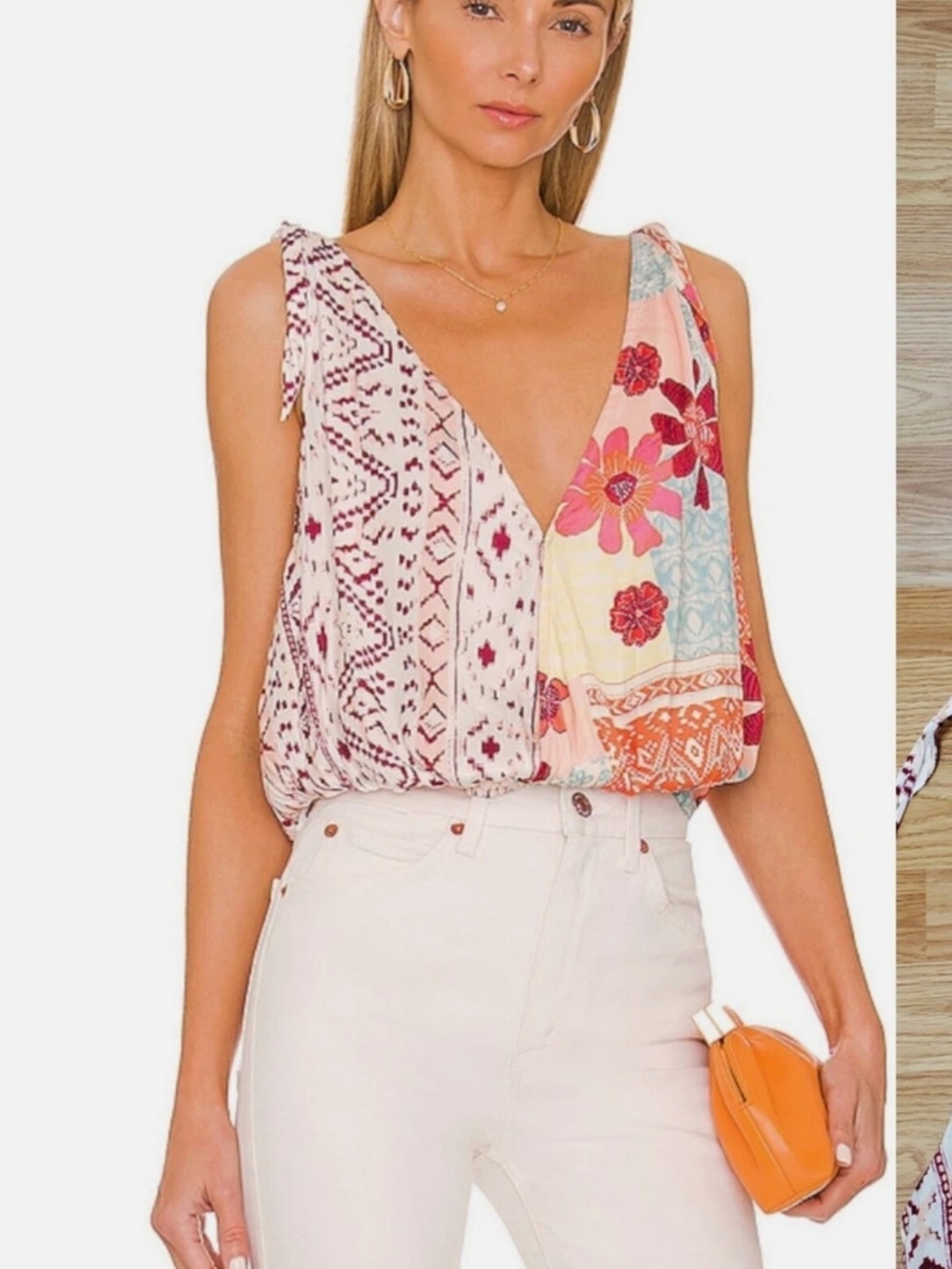 Women’s Multicolor Tie-Shoulder V-Neck Sleeveless Top